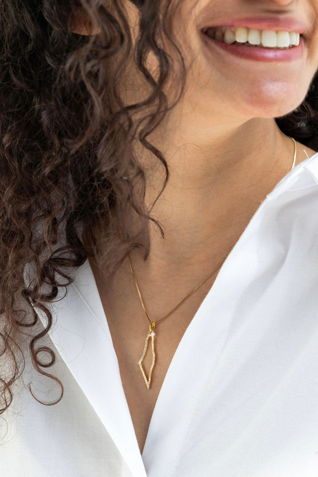 TCB-Necklace: Palestine map frame with cubic zirconia stones-Gold
