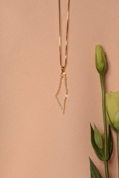 TCB-Necklace: Palestine map frame with cubic zirconia stones-Gold