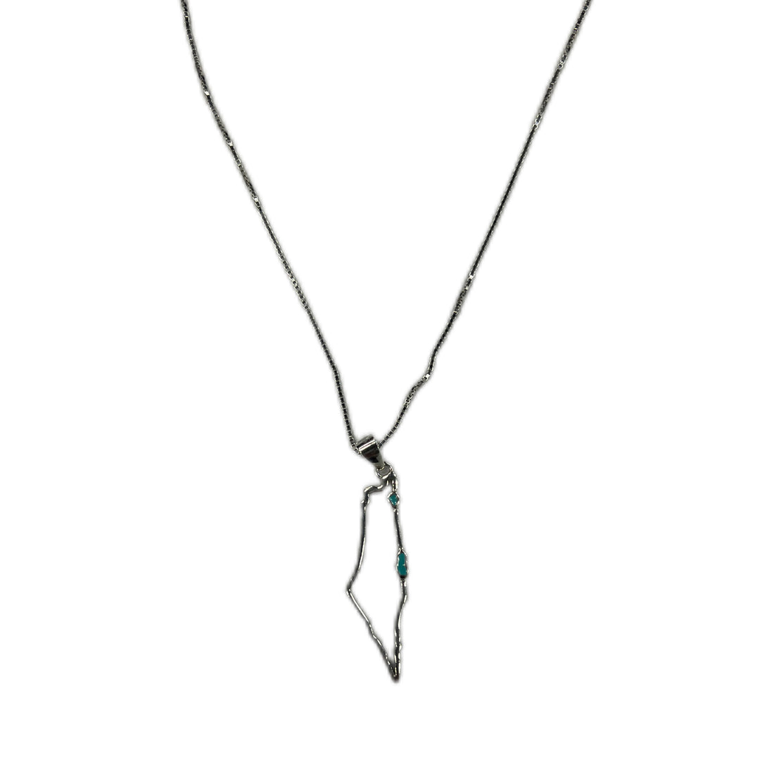 TCB necklace: Palestine map frame with blue stone-Silver